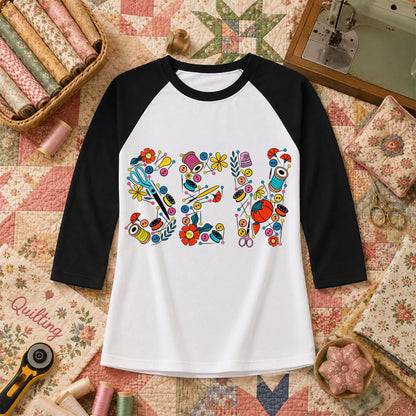 Sew Floral Typography Sewing Supplies Raglan Sleeve - Black