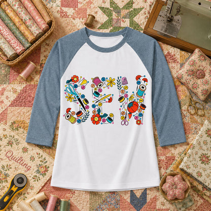 Sew Floral Typography Sewing Supplies Raglan Sleeve - Denim