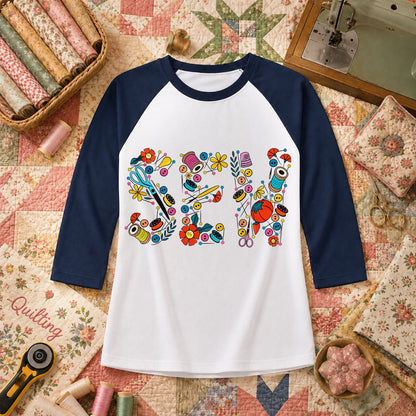 Sew Floral Typography Sewing Supplies Raglan Sleeve - Navy