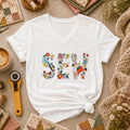Sew Floral Typography Sewing Supplies Women's V-Neck