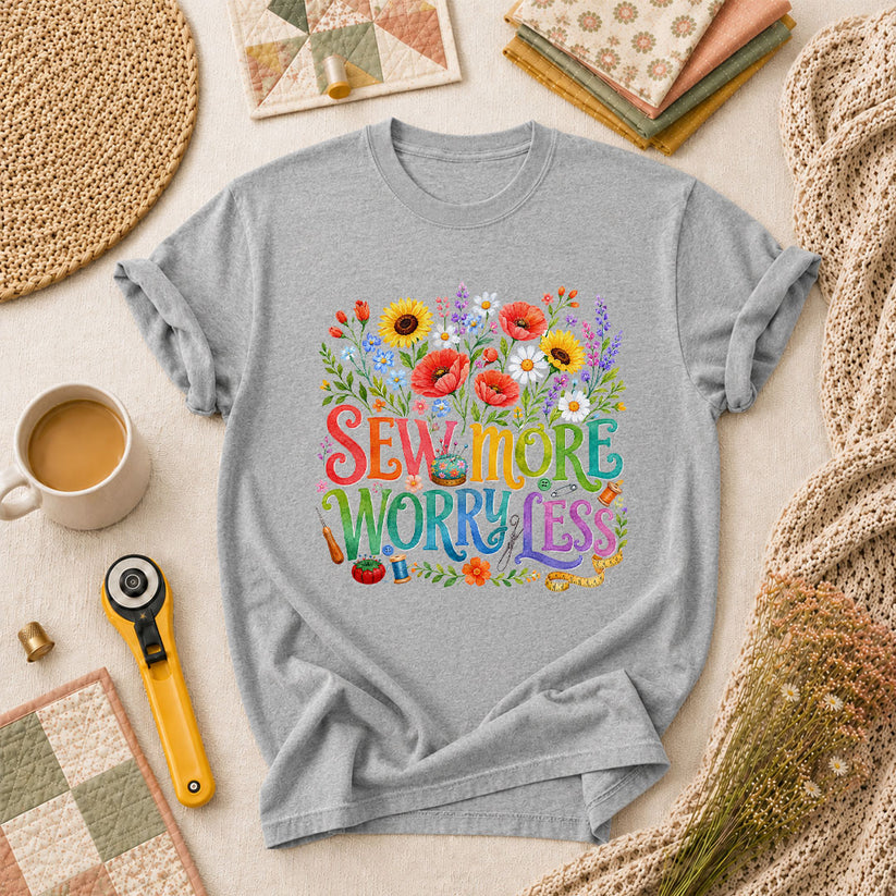 Sew More Worry Less Wildflower Bouquet T-Shirt - Athletic Heather