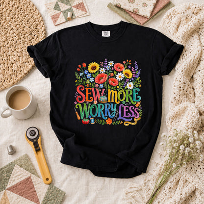 Sew More Worry Less Wildflower Bouquet T-Shirt - Black