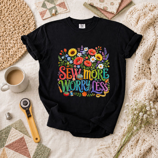 Sew More Worry Less Wildflower Bouquet T-Shirt - Black