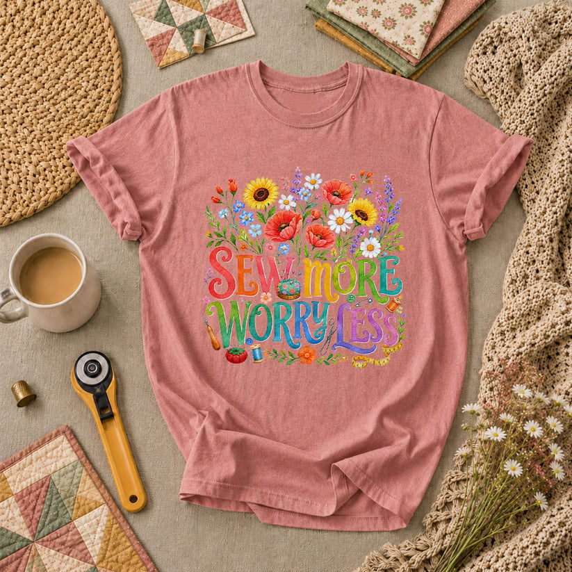 Sew More Worry Less Wildflower Bouquet T-Shirt - Heather Mauve
