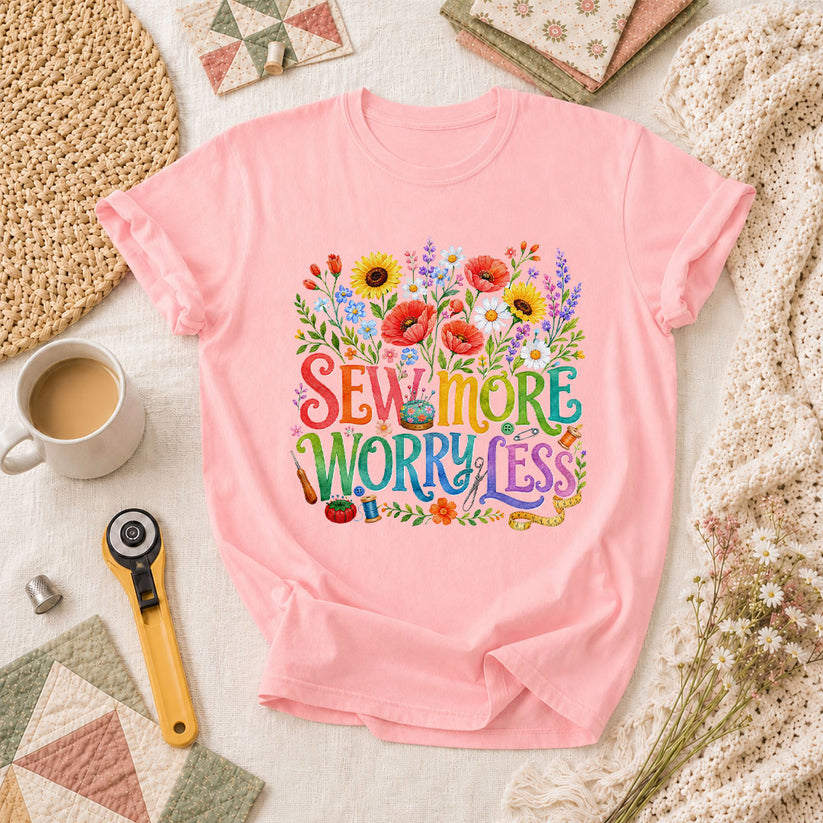 Sew More Worry Less Wildflower Bouquet T-Shirt - Pink