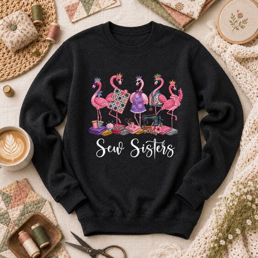 Sew Sisters Flamingos Quilting Long Sleeve - Black