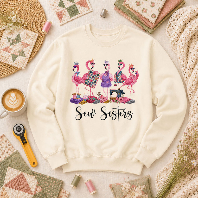 Sew Sisters Flamingos Quilting Long Sleeve - Natural