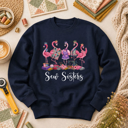 Sew Sisters Flamingos Quilting Long Sleeve - Navy