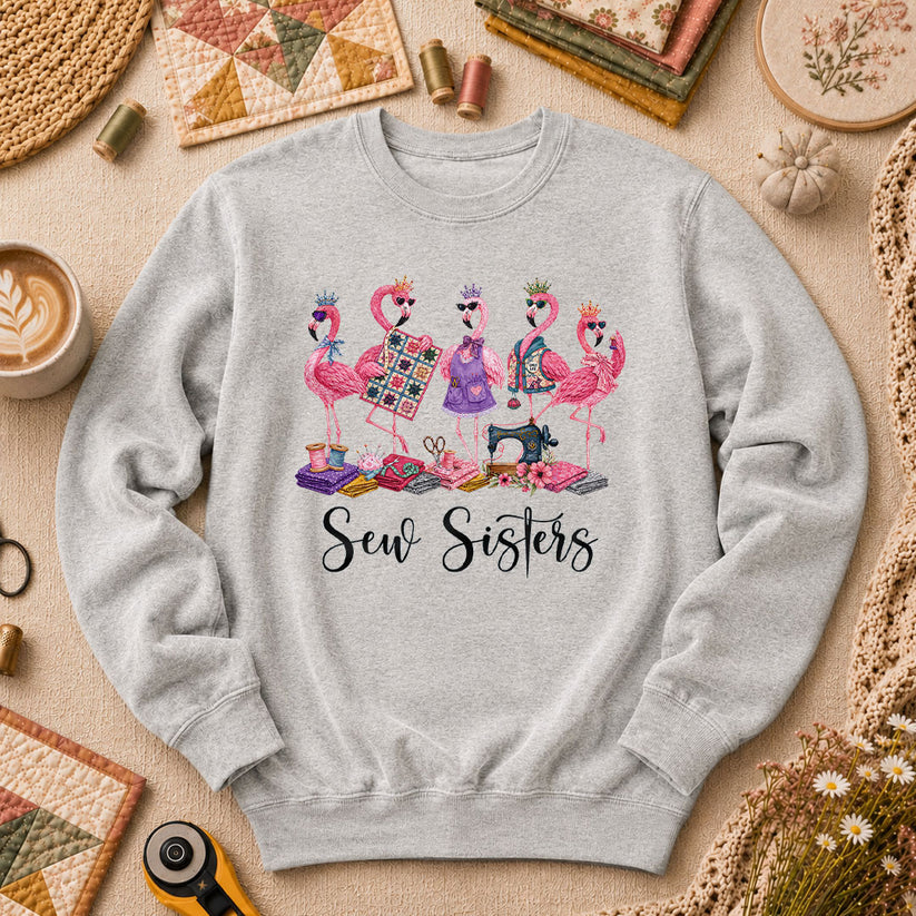 Sew Sisters Flamingos Quilting Long Sleeve - Sport Grey
