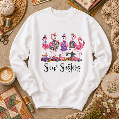 Sew Sisters Flamingos Quilting Long Sleeve - White