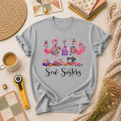 Sew Sisters Flamingos Quilting T-Shirt - Athletic Heather