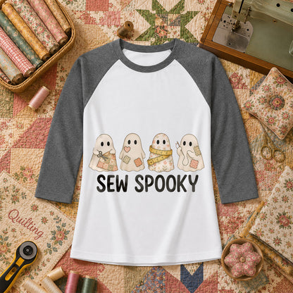 Sew Spooky Ghost Crew Halloween Raglan Sleeve - Deep Heather