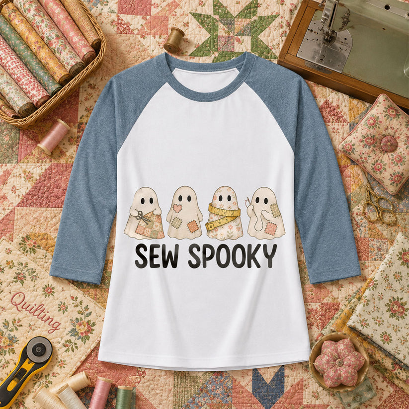Sew Spooky Ghost Crew Halloween Raglan Sleeve - Denim