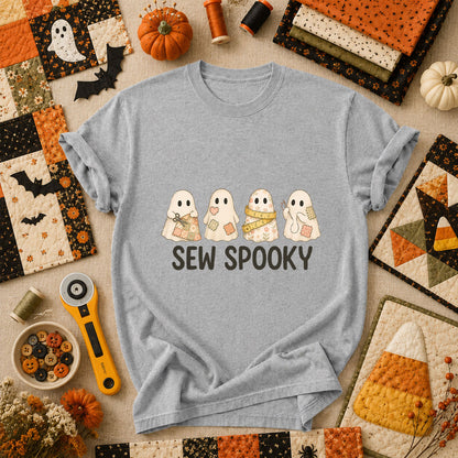 Sew Spooky Ghost Crew Halloween T-Shirt - Athletic Heather