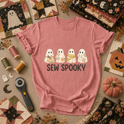 Sew Spooky Ghost Crew Halloween T-Shirt - Heather Mauve
