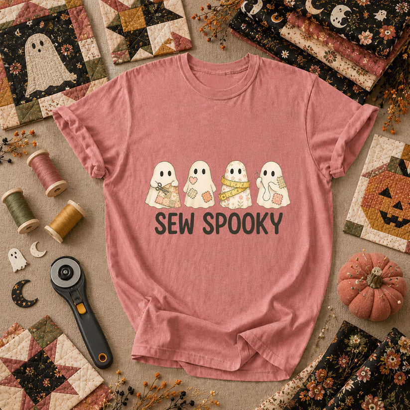 Sew Spooky Ghost Crew Halloween T-Shirt - Heather Mauve