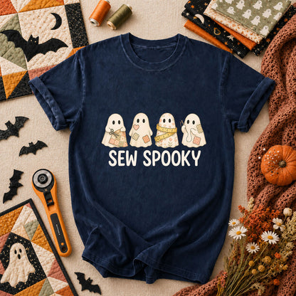 Sew Spooky Ghost Crew Halloween T-Shirt - Navy
