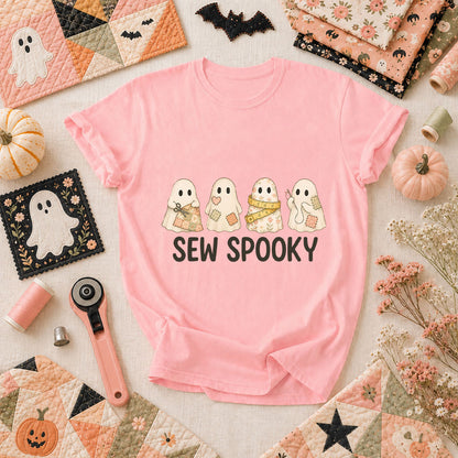 Sew Spooky Ghost Crew Halloween T-Shirt - Pink
