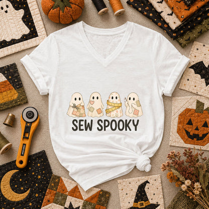 Sew Spooky Ghost Crew Halloween Women's V-Neck - White