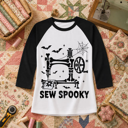 Sew Spooky Skeleton Halloween Raglan Sleeve - Black