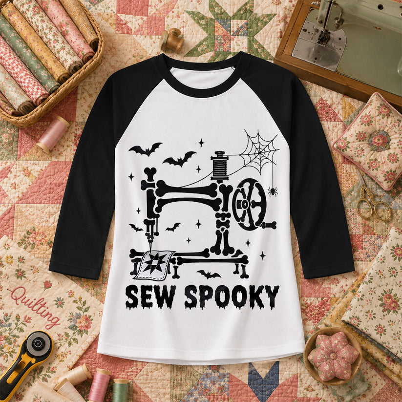 Sew Spooky Skeleton Halloween Raglan Sleeve - Black
