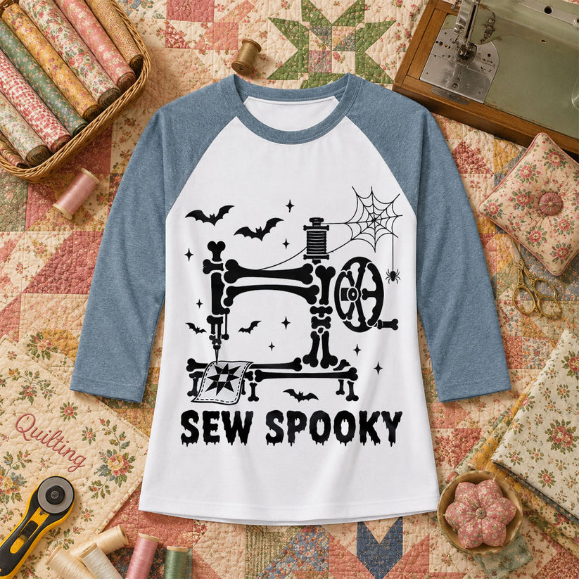 Sew Spooky Skeleton Halloween Raglan Sleeve - Denim