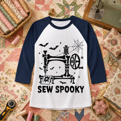 Sew Spooky Skeleton Halloween Raglan Sleeve - Navy