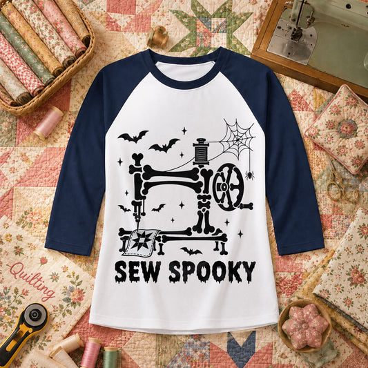 Sew Spooky Skeleton Halloween Raglan Sleeve - Navy