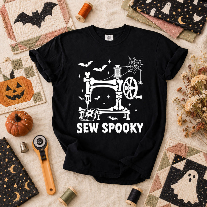 Sew Spooky Skeleton Halloween T-Shirt - Black