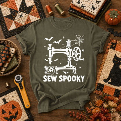 Sew Spooky Skeleton Halloween T-Shirt - Military Green