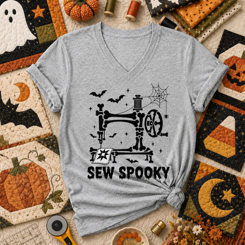 Sew Spooky Skeleton Halloween Women's V-Neck - Athletic Heather