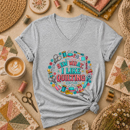 Sew What I Like Quilting Funny Women's V-Neck - Athletic Heather