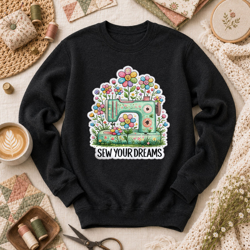 Sew Your Dreams Floral Sewing Machine Long Sleeve - Black