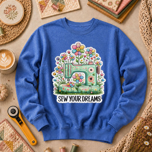 Sew Your Dreams Floral Sewing Machine Long Sleeve - Heather True Royal