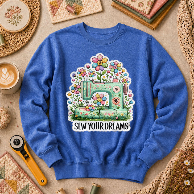 Sew Your Dreams Floral Sewing Machine Long Sleeve - Heather True Royal