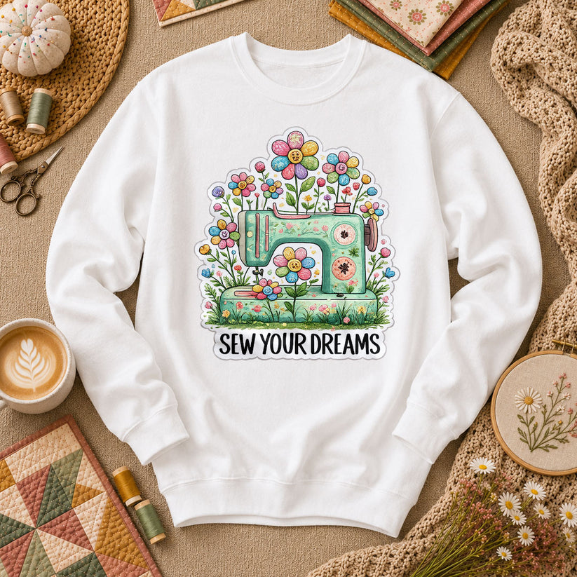 Sew Your Dreams Floral Sewing Machine Long Sleeve - White