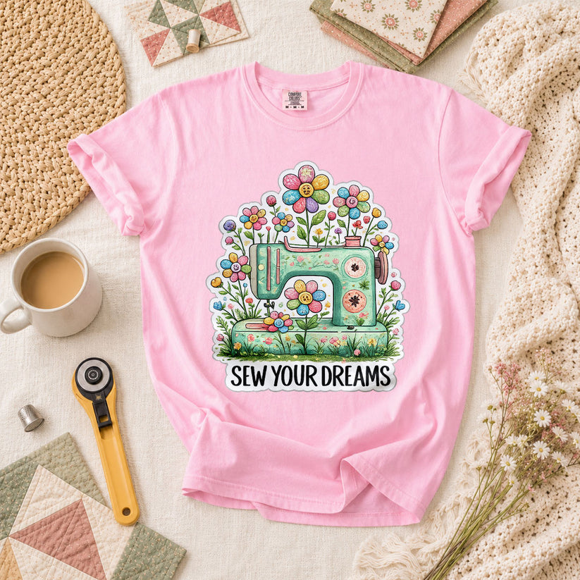 Sew Your Dreams Floral Sewing Machine T-Shirt - Blossom