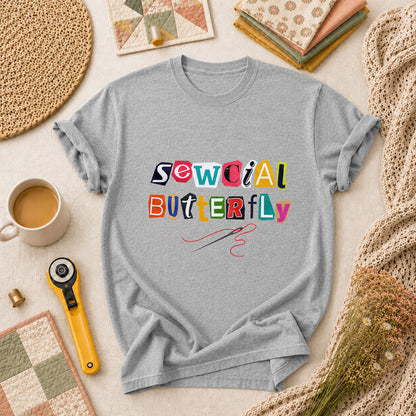 Sewcial Butterfly Funny Quilter T-Shirt - Athletic Heather
