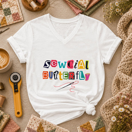 Sewcial Butterfly Funny Quilter Women's V-Neck