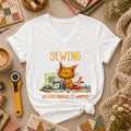 Sewing Because Murder Is Wrong Angry Cat Women's V-Neck