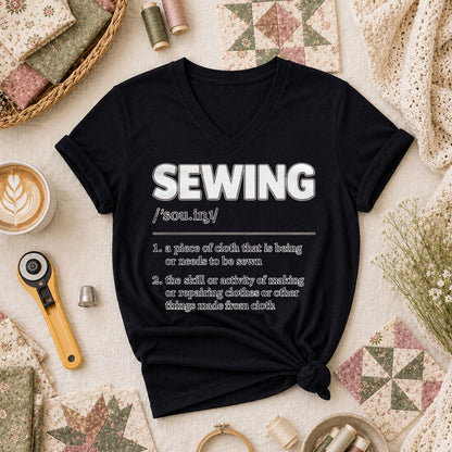 Sewing Definition Vintage Women's V-Neck - Black