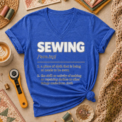 Sewing Definition Vintage Women's V-Neck - Heather True Royal