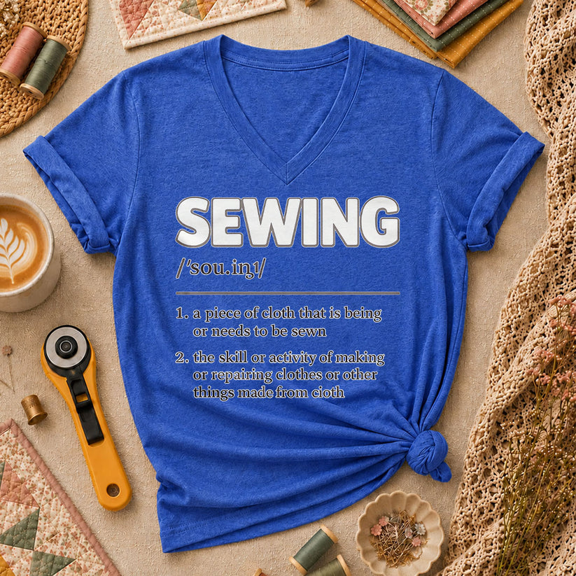 Sewing Definition Vintage Women's V-Neck - Heather True Royal
