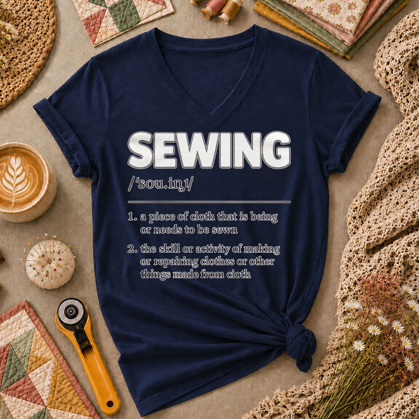 Sewing Definition Vintage Women's V-Neck - Navy