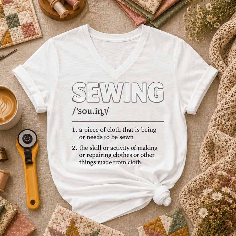 Sewing Definition Vintage Women's V-Neck - White