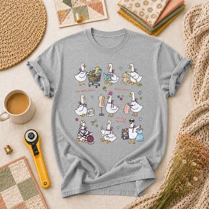 Sewing Ducks Fabric Is My Happy Place T-Shirt - Athletic Heather