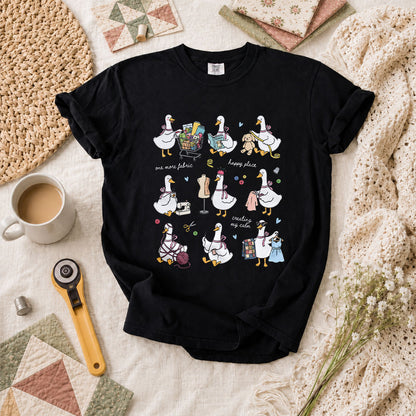 Sewing Ducks Fabric Is My Happy Place T-Shirt - Black