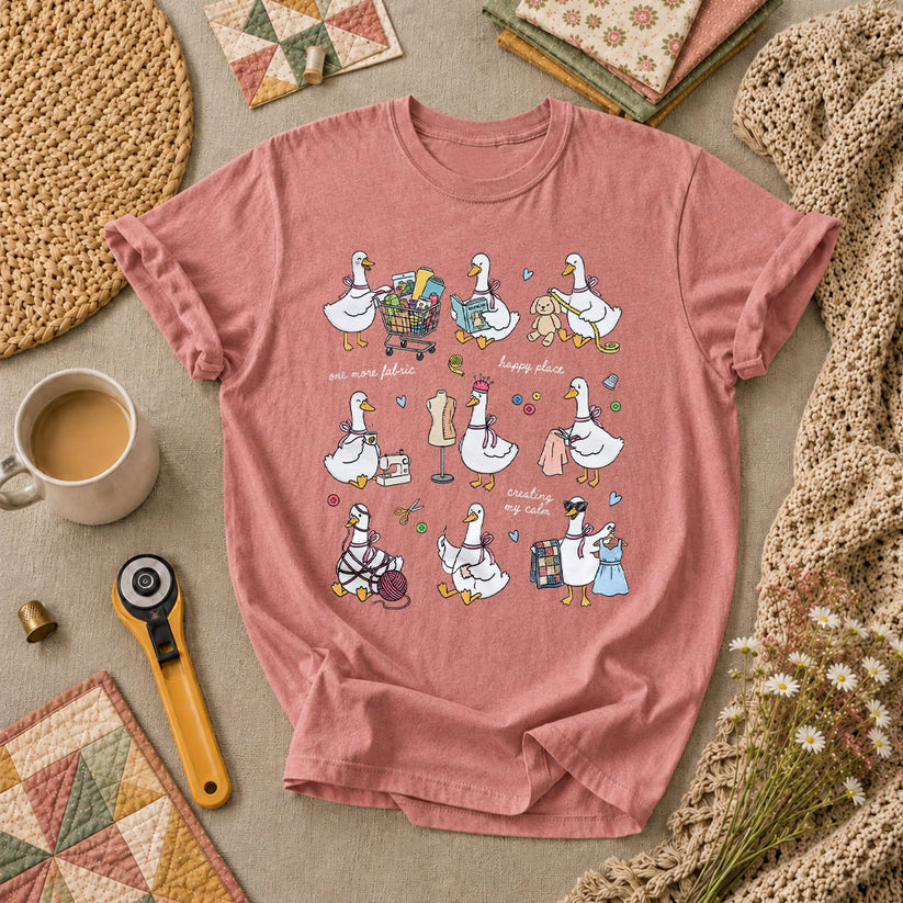 Sewing Ducks Fabric Is My Happy Place T-Shirt - Heather Mauve