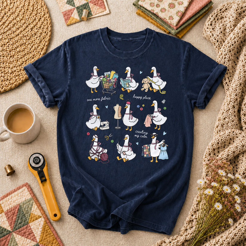 Sewing Ducks Fabric Is My Happy Place T-Shirt - Navy