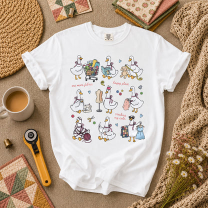 Sewing Ducks Fabric Is My Happy Place T-Shirt - White